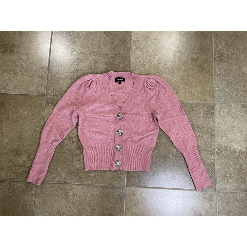Express Women's Size S Small Pink Knit Cardigan Sweater Big Button Front